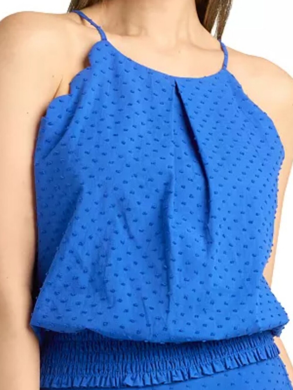 BCX Royal Blue Cotton Halter Neckline Cami Tank Smocked Crop, Size M